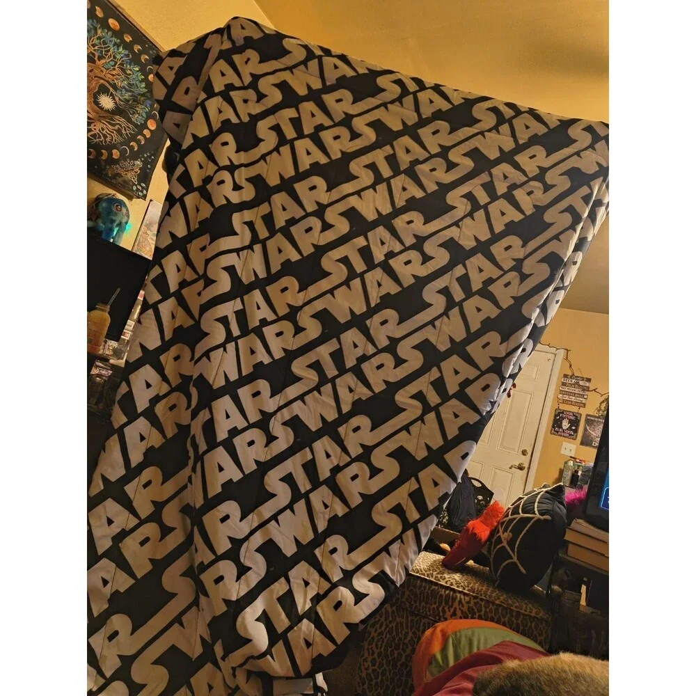 Vintage Star Wars Reversible Comforter Lucas Grid Work Yoda Vader  Twin size